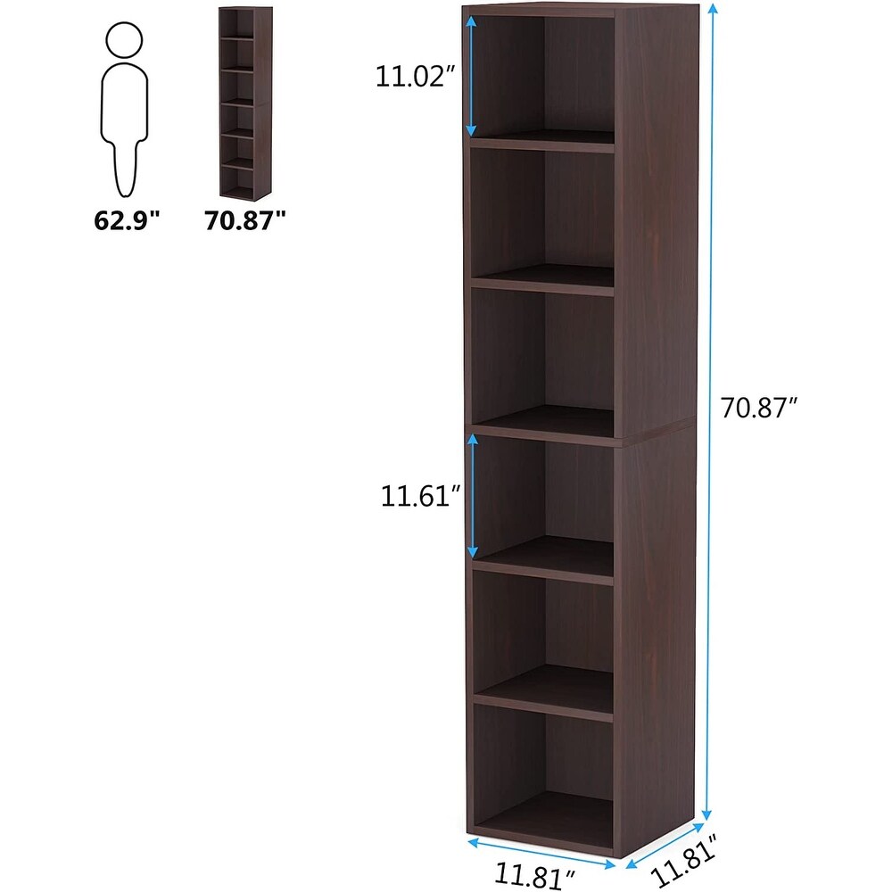 70.9 Inch Tall Narrow Bookcace  6 Tier Open Bookshelf