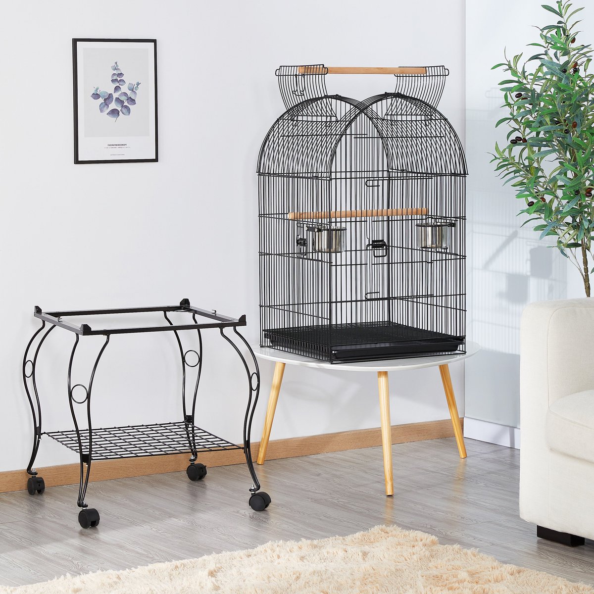 Yaheetech Open Top Rolling Metal Parrot Bird Cage， Black