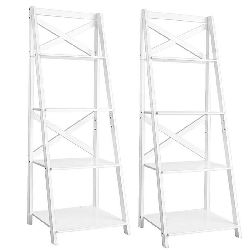 Hivago 2 Pieces 4-Tier Wood Display Storage Bookshelf Set