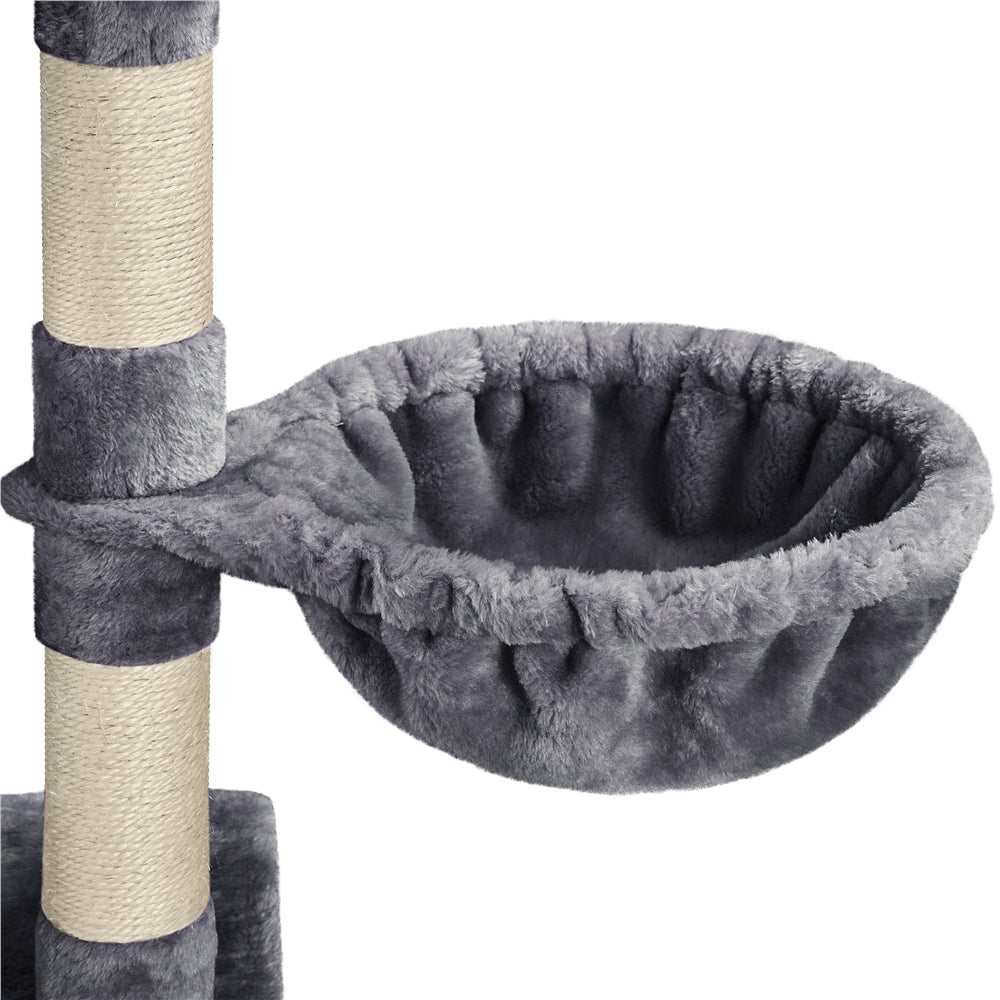 Topeakmart 46.5in Multilevel Cat Tree Condo Scratching Post Tower with Basket， Dark Gray