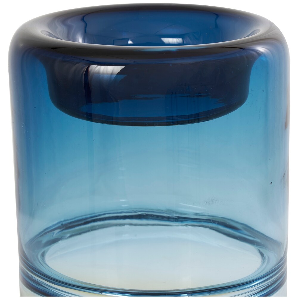 Blue Glass Handmade Ombre Vase with Yellow Base