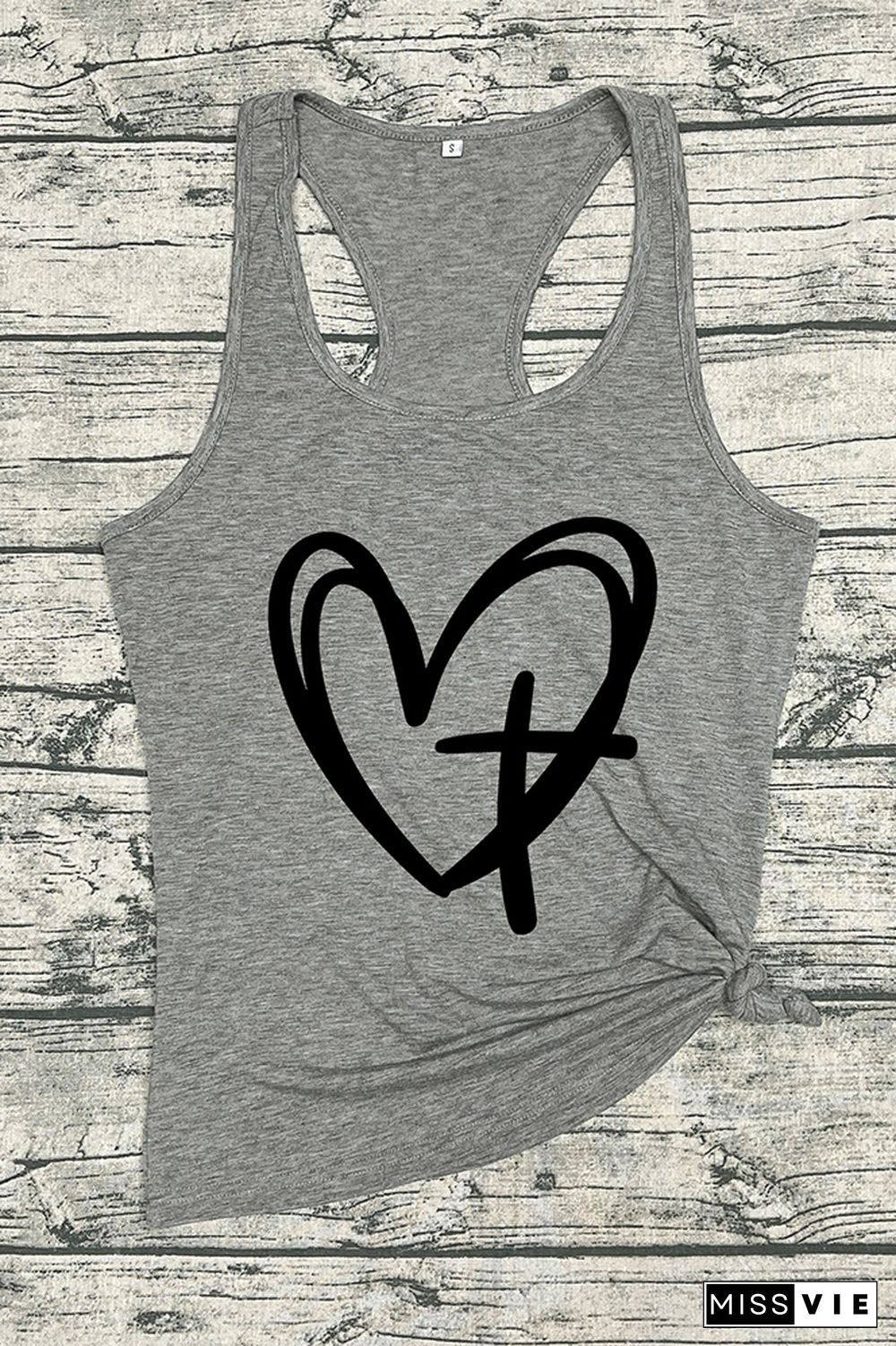 CROSS AND HEART Printed Sleeveless Tank Top Wholesale