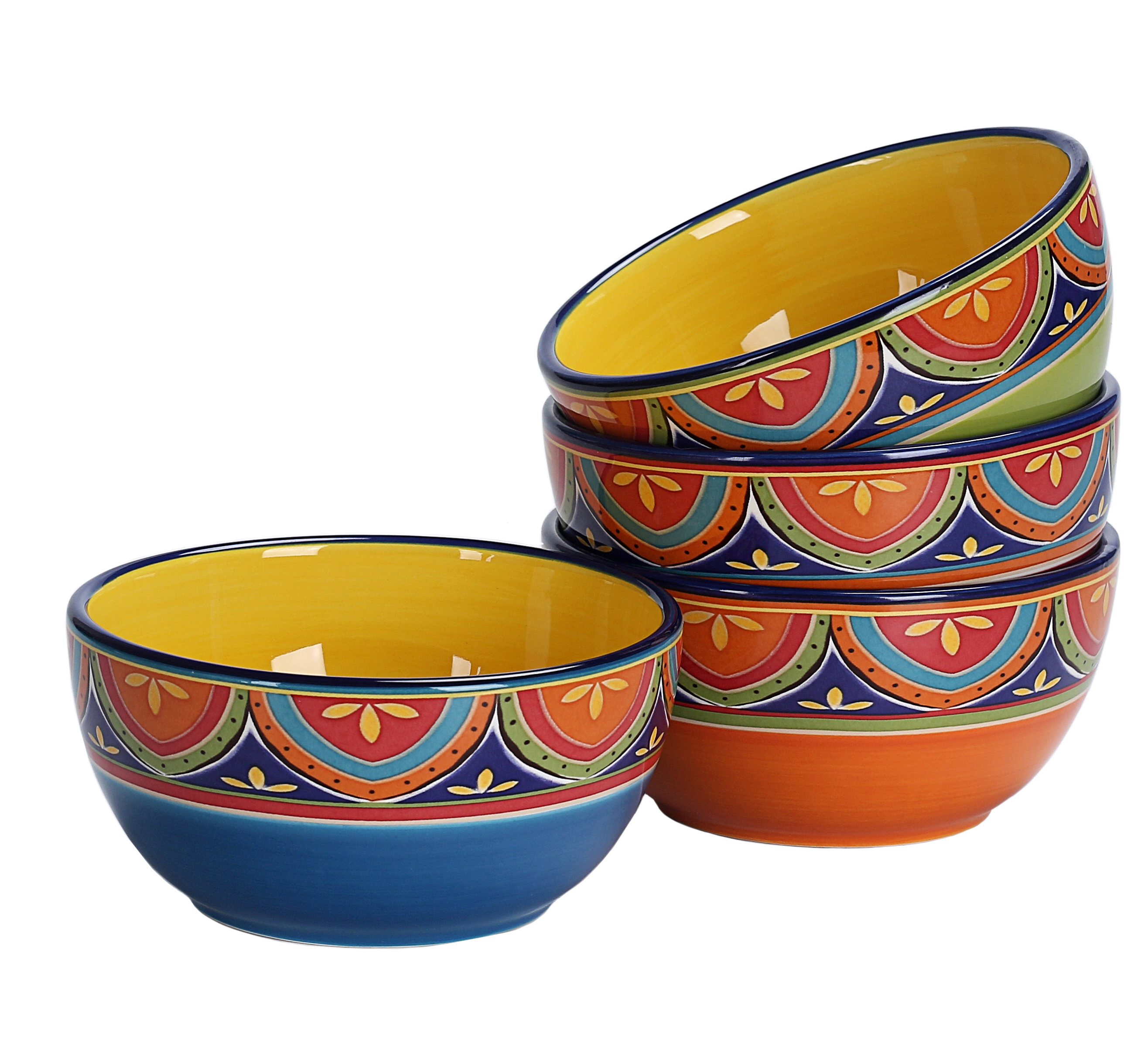 Bico Tunisian 26oz Ceramic Cereal Bowls Set of 4， for Pasta， Salad， Cereal， Soup and Microwave and Dishwasher Safe