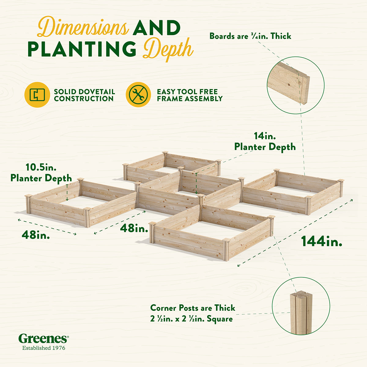 Greenes Fence Original Pine Raised Garden Bed, 80 Sq. Ft. 12' x 12' x 10.5-14