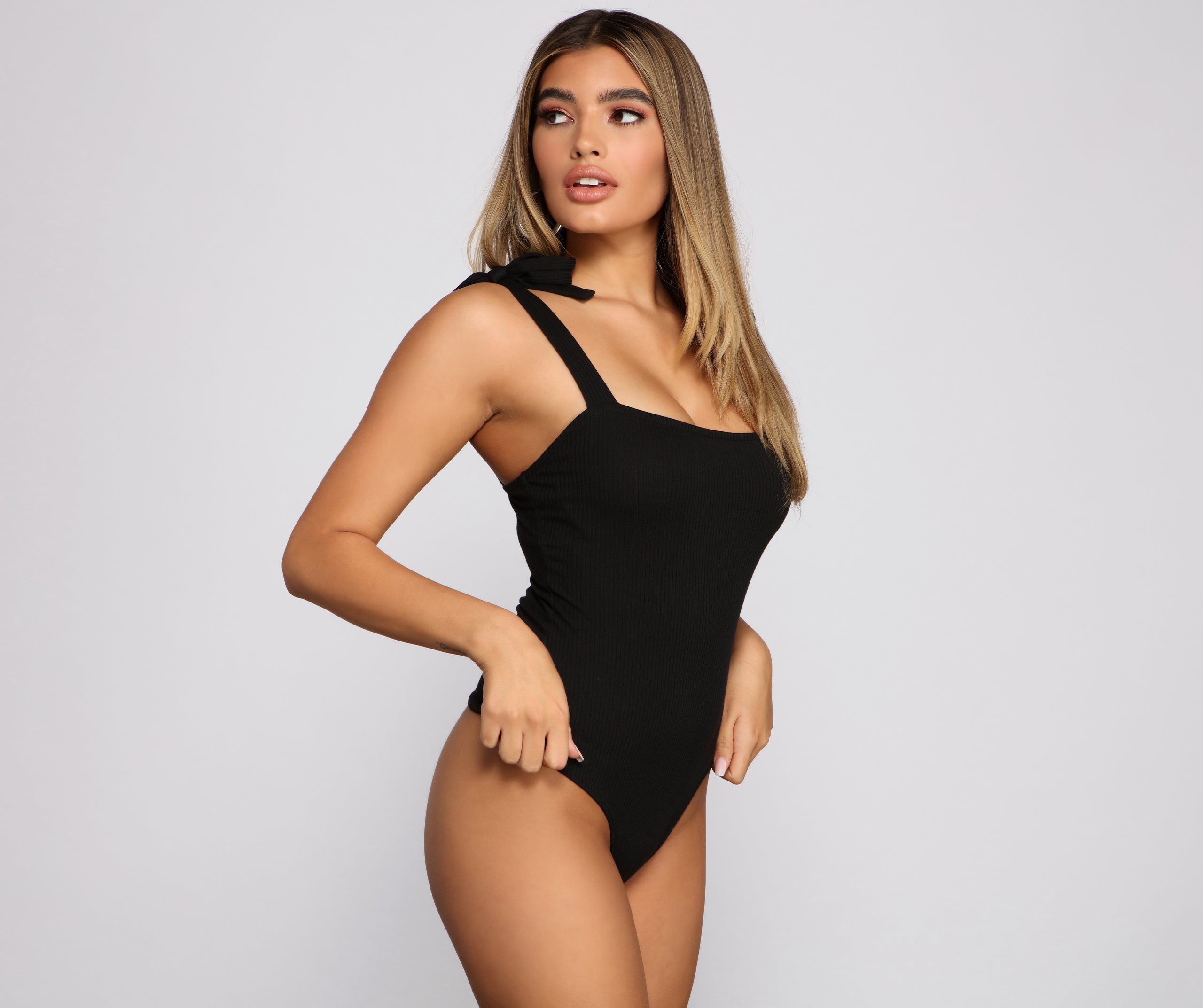 Ribbed Tie Strap Bodysuit