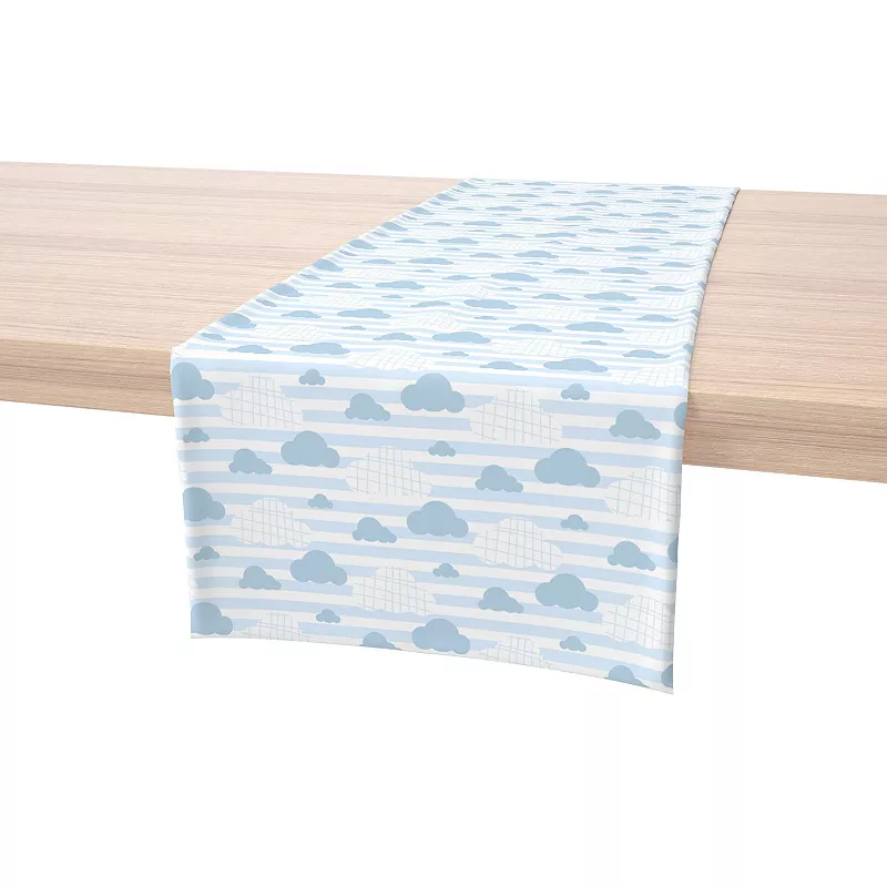 Table Runner， 100% Cotton， 16x72， Blue Clouds and Stripes