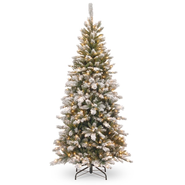 National Tree Company 7.5 ft. Snowy Mountain Pine Slim Pine Tree with Clear Lights