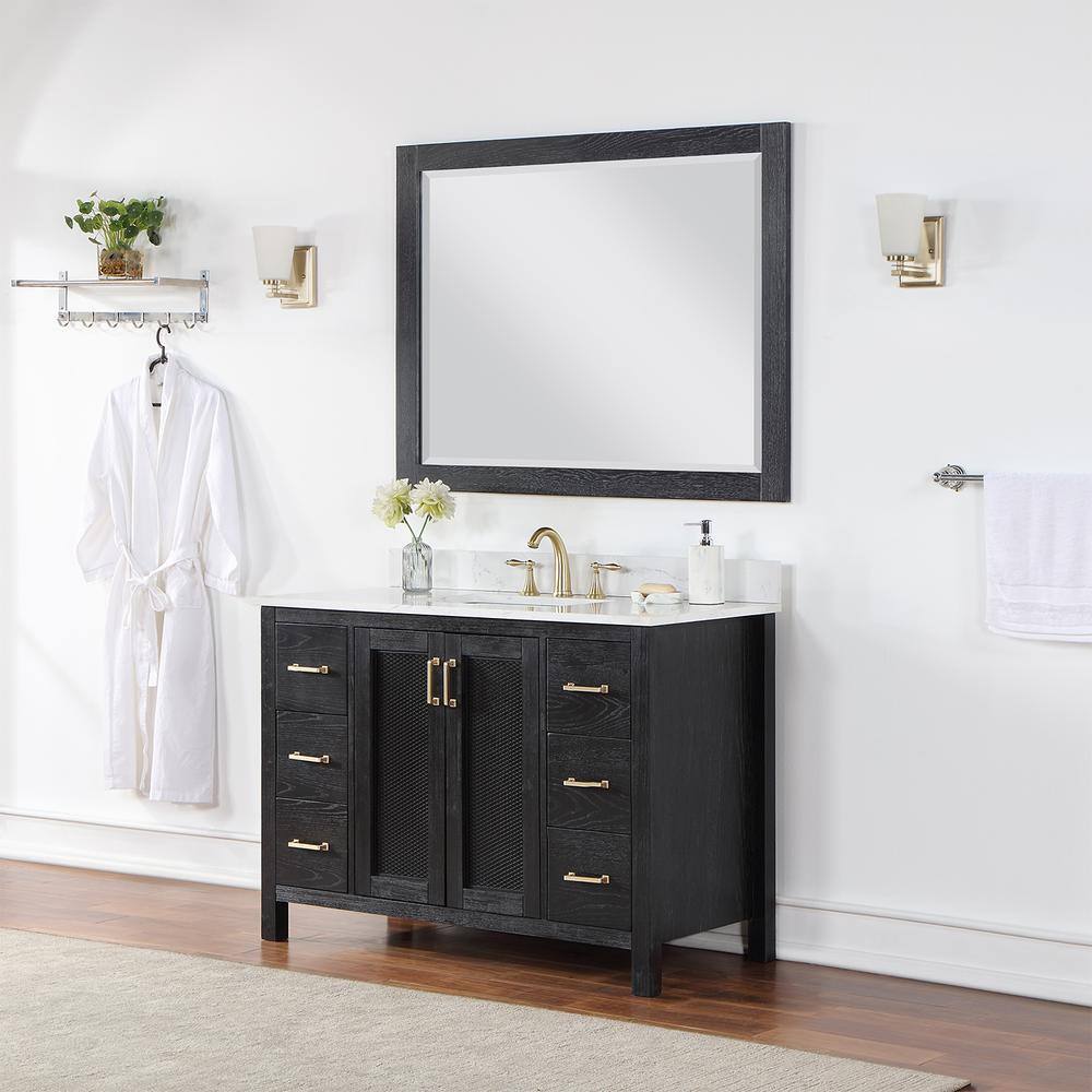 Altair Hadiya 48 in. W x 22 in. D x 34 in. H Bath Vanity in Black Oak with Carrara White Composite Stone Top 542048-BO-AW-NM