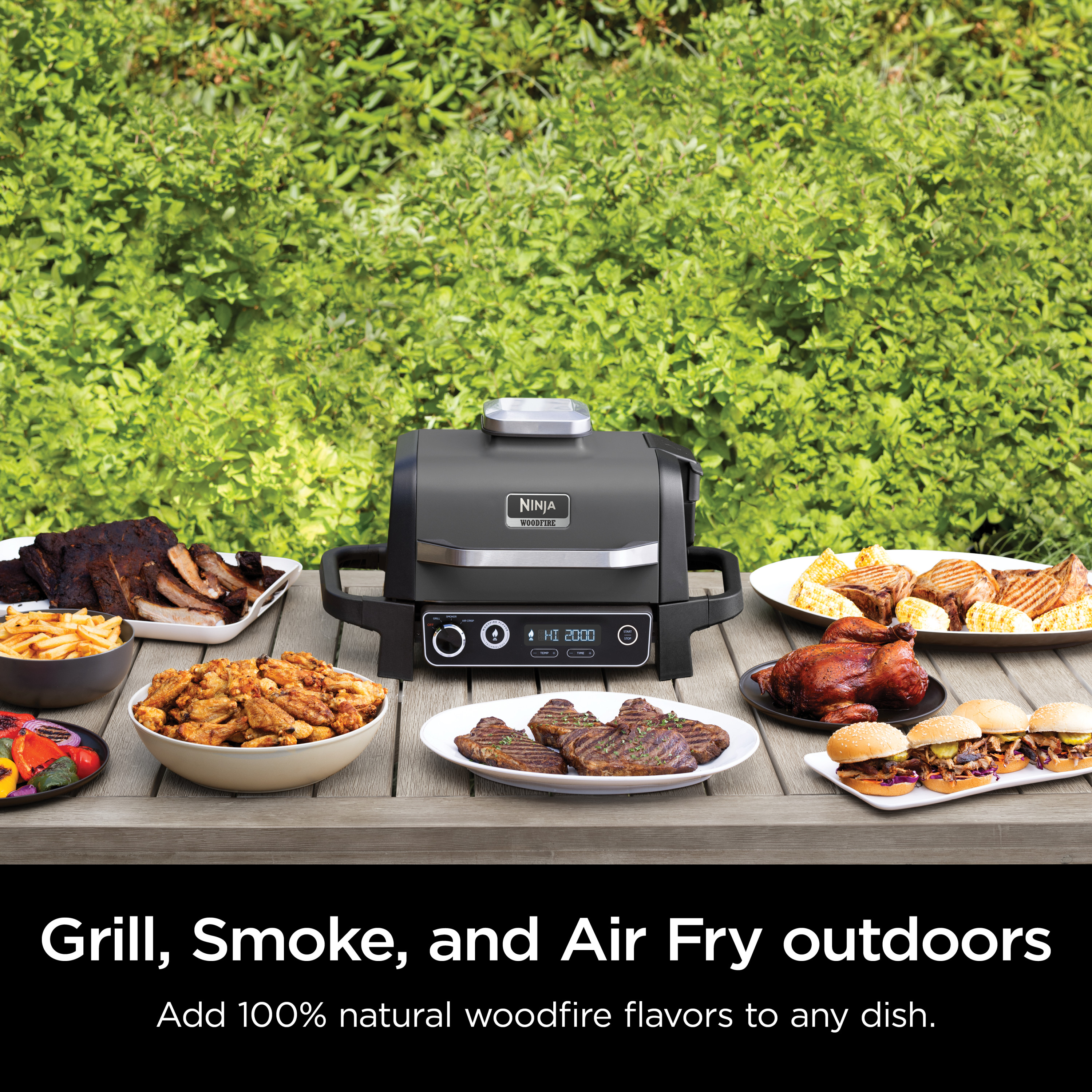 Ninja Woodfire Outdoor Grill and Smoker， 3-in-1 Master Grill， BBQ Smoker， and Outdoor Air Fryer with Woodfire Technology， OG700