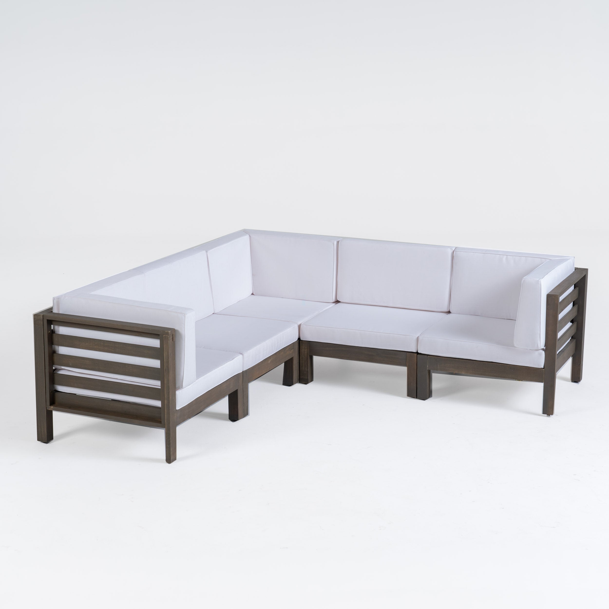 Dawson Outdoor V-Shaped Sectional Sofa Set - 5-Seater - Acacia Wood - Outdoor Cushions