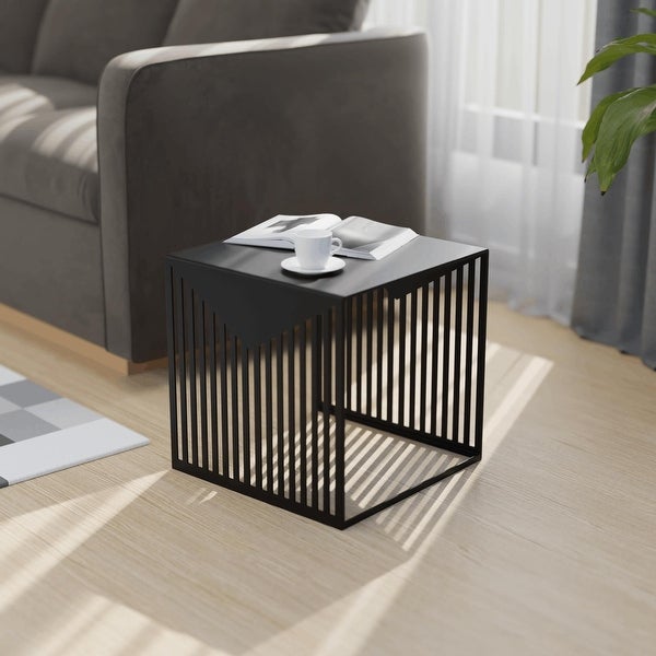 LeisureMod Cisco Modern Square Powder-Coated Steel Finish Side Table - 15.8