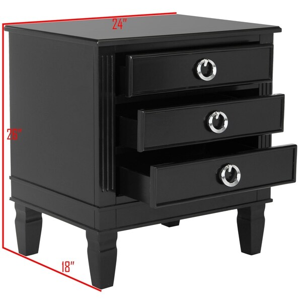 SAFAVIEH Kira Three Drawer Black / Black Night Stand - - 14428356