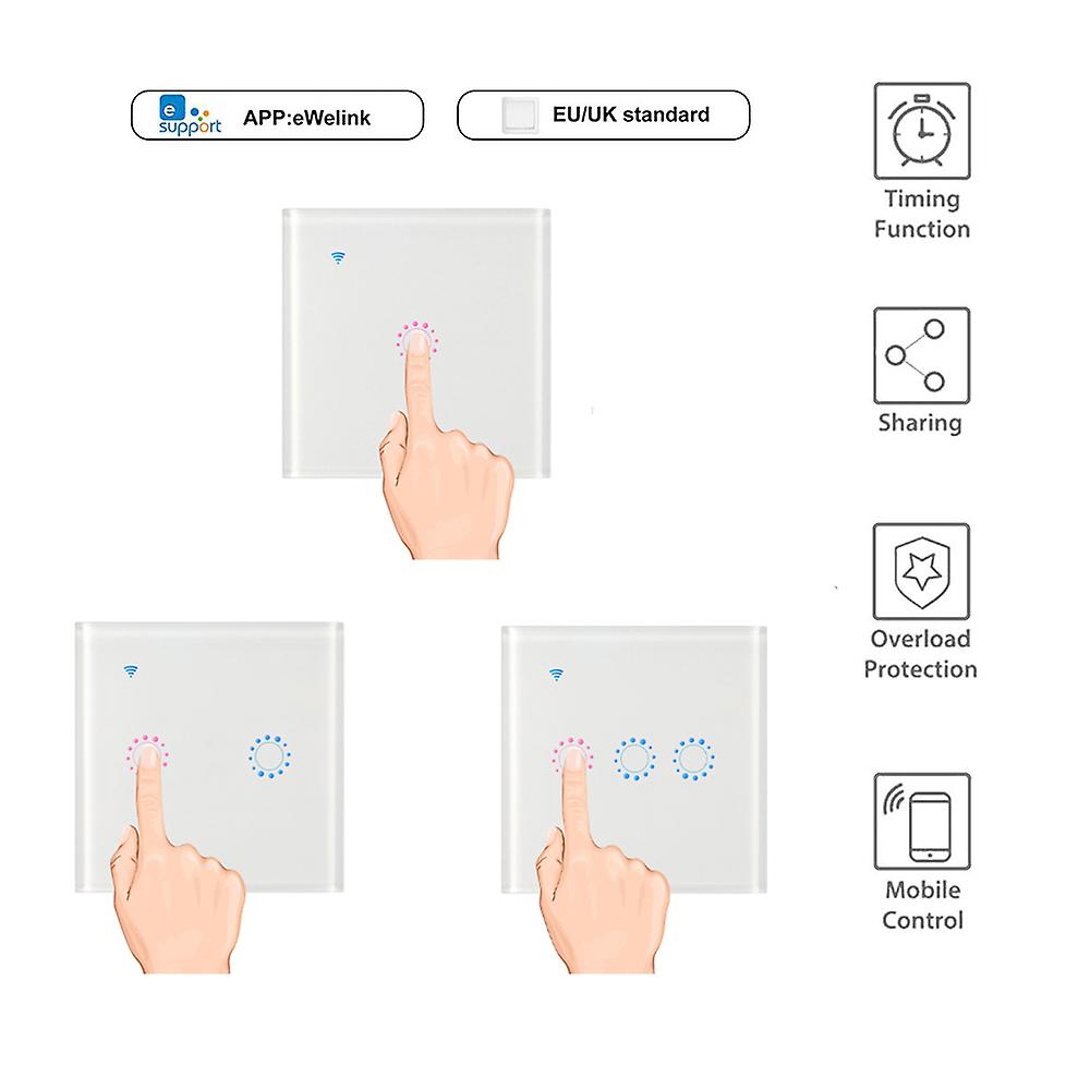 White 1 Wireless Switches Wifi Light Switch Smart Wall Compatible With Alexa Echo Google Home Assistant Control App Touchable Light Switch Phone For I