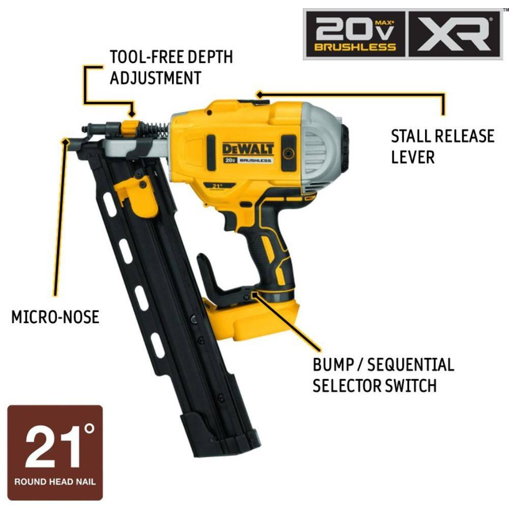 DW 20V MAX XR Lithium-Ion Cordless Brushless 2-Speed 21 Plastic Collated Framing Nailer and Barrel Grip Jigsaw(Tools Only) DCN21PLBW335B