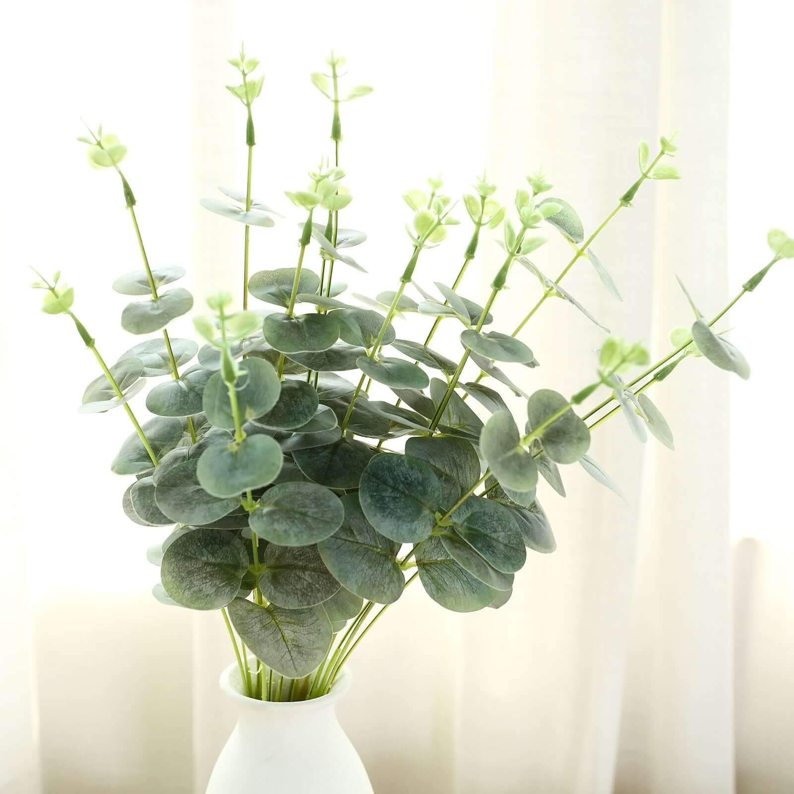 2 Bushes Frosted Green Artificial Eucalyptus Branch Bouquet Plants 19