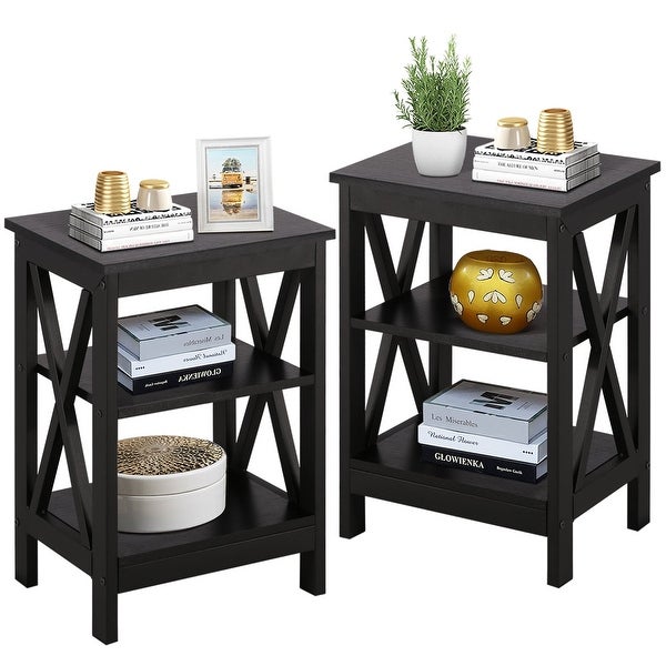 Modern End Table with 3-Tier Open Storage Shelves