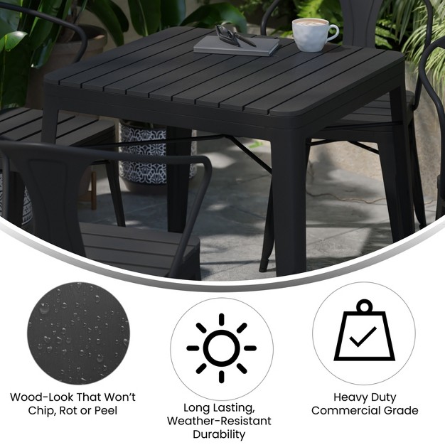 Emma And Oliver Modern 5 Piece Weather And Rust Resistant Black Steel And Polyresin Patio Set With Table amp 4 Chairs Indoor And Outdoor Use