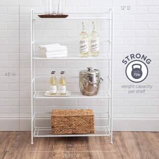 Flipshelf White 4-Tier Metal Wire Shelving Unit (26.75 in. W x 43 in. H x 12 in. D) 38708