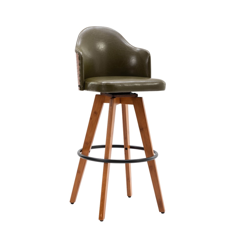 Porthos Home Idan Swivel Bar Stool  PU Leather Upholstery  Bamboo Legs