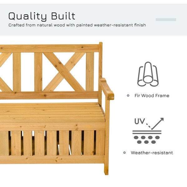 29 Gallon Garden Storage Bench with Waterproof Frame，Large Entryway Deck Box w/ Unique XShape Back，Louvered Side Panels