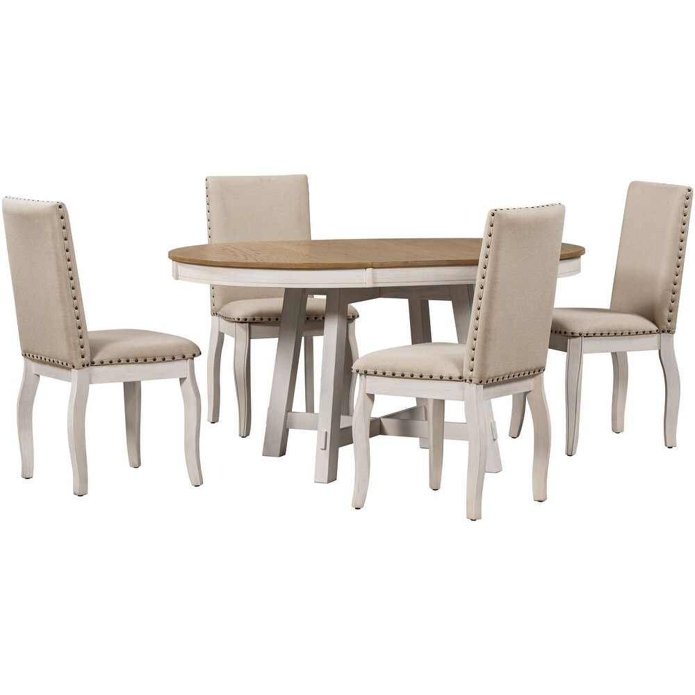 Diningroom Farmhouse 5 Piece Wood Extendable Dining Table Set