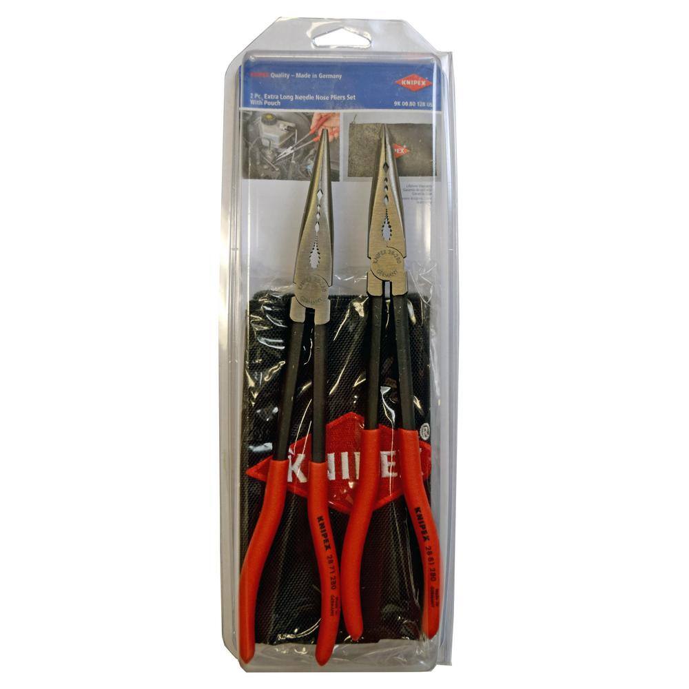 KNIPEX 11 in. Extra Long Straight and Angled Needle Nose Pliers Set with Storage Pouch 9K 00 80 128 US