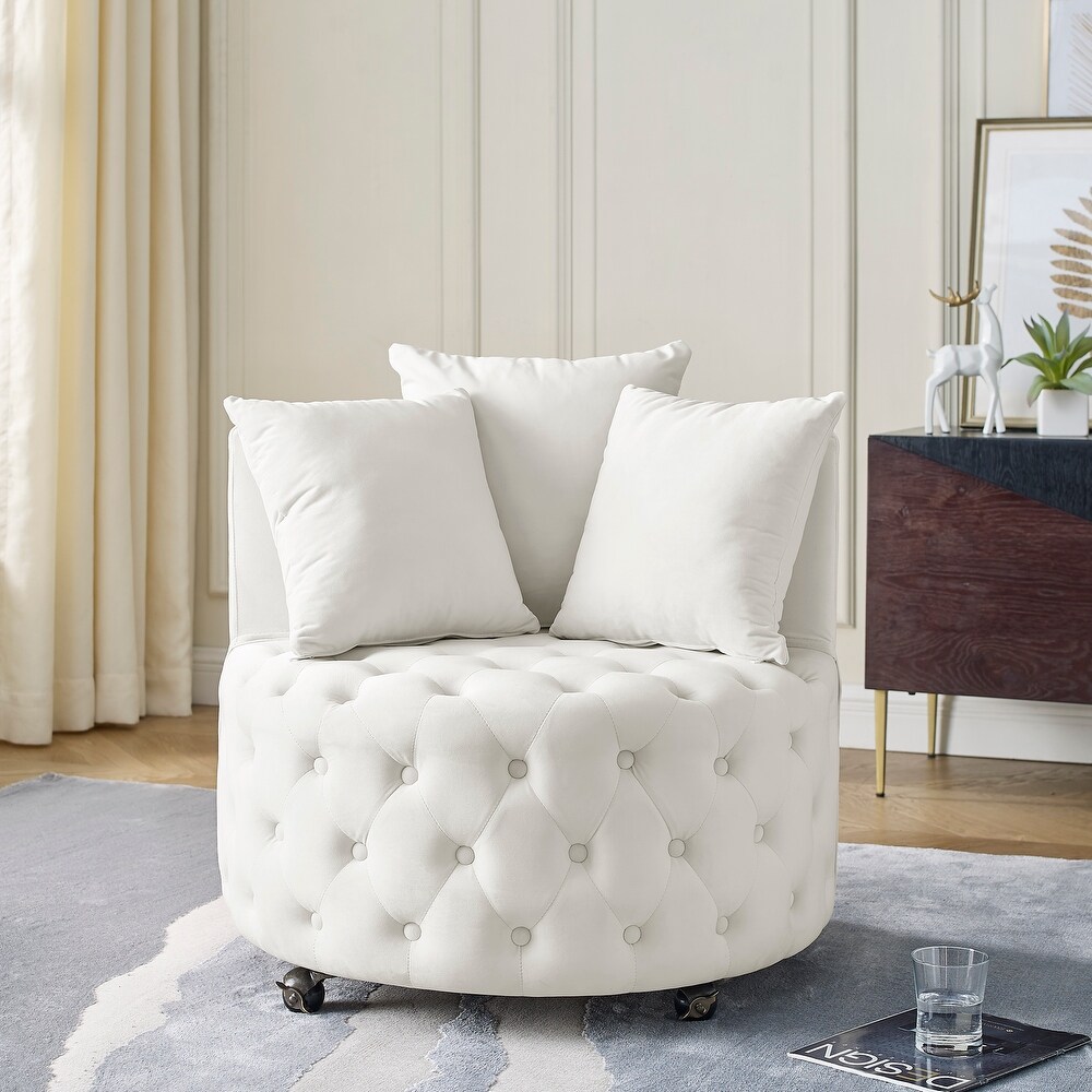 Velvet Lazy Sofa Chair  Upholstered Swivel Sofa Chair with 3 Pillows and Movable Wheels for Living Room  Dorm  Bed Room Etc