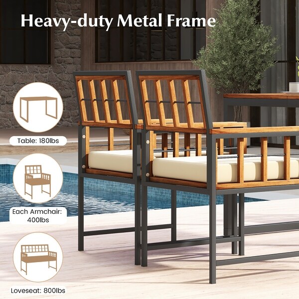 Gymax 4 PCS Acacia Wood Patio Dining Set w/ 1 Rectangular Table 1