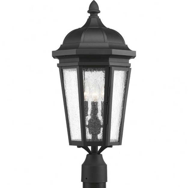 Progress Lighting Verdae 3 light Outdoor Post Lantern Steel Black Clear Seeded Glass