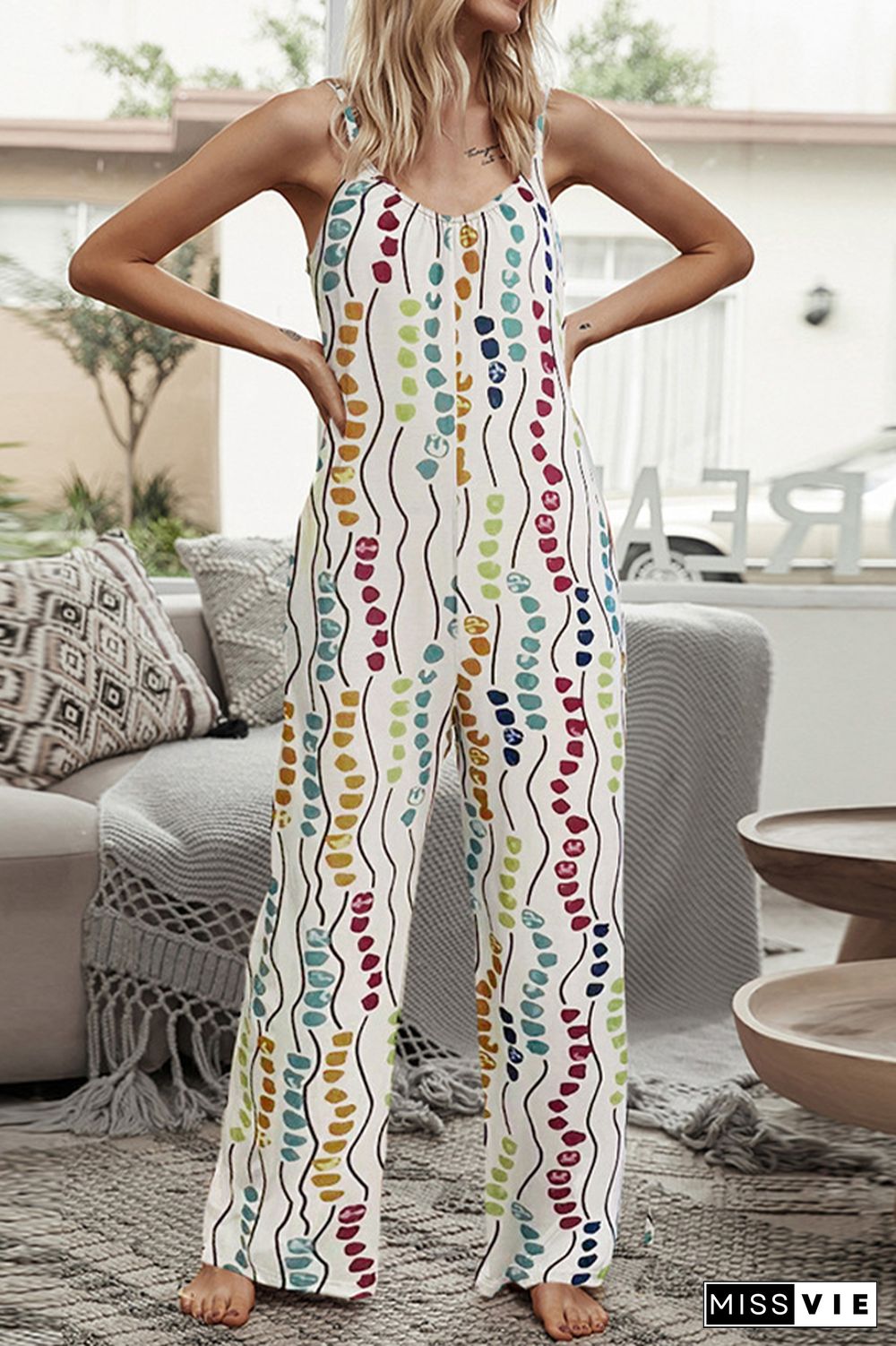 Print Long Pants Loose Jumpsuit Wholesale