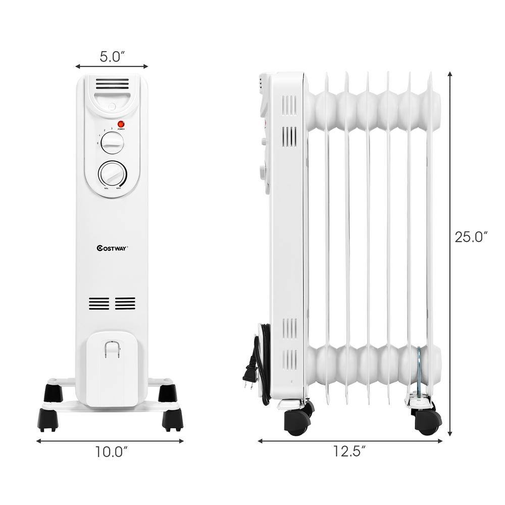 Costway 1500-Watt Electric Oil-Filled Radiator Space Heater 5-Fin Thermostat Room Radiant ES10047