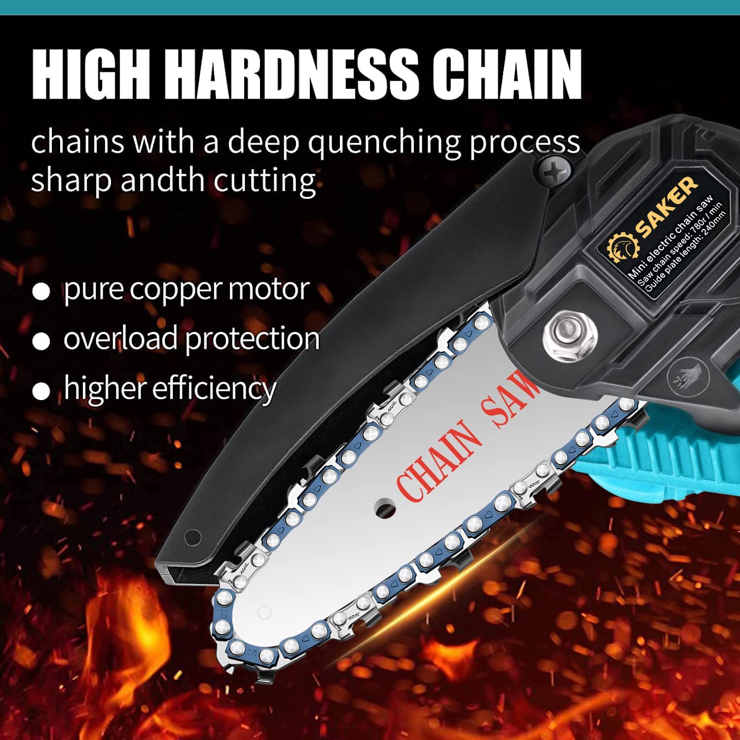 Saker GJ15990 Mini Chainsaw，4 Inch Portable Electric Chainsaw Cordless，Handheld Chain Saw Pruning Shears Chainsaw for Tree Branches ， Courtyard， Household and Garden(SAKER MINI CHAINSAW + 1 BATTERY)