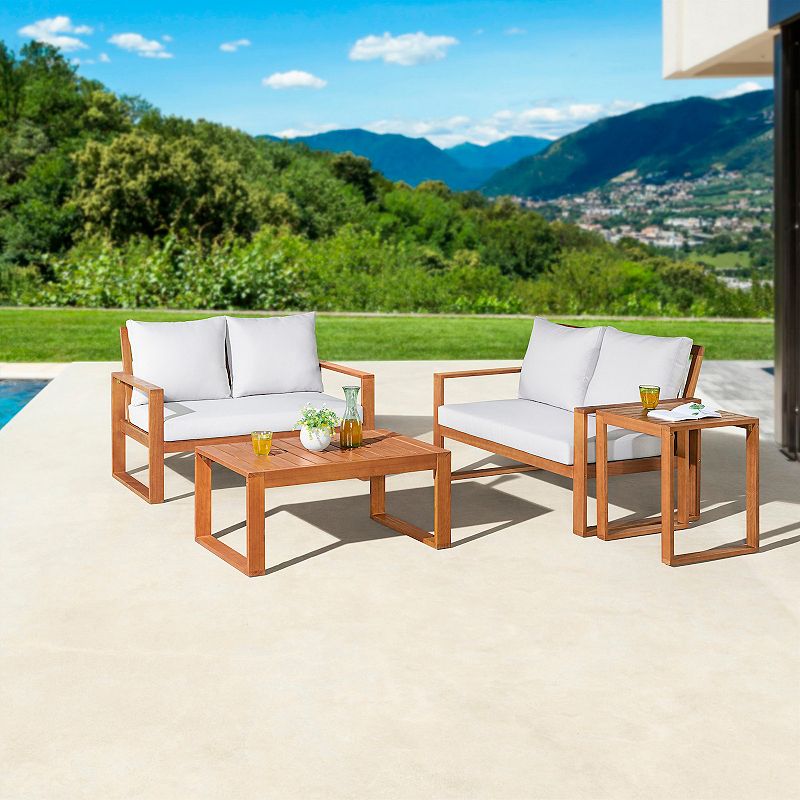 Alaterre Furniture Grafton Outdoor Benches， Coffee Table， and End Table 4-piece Set