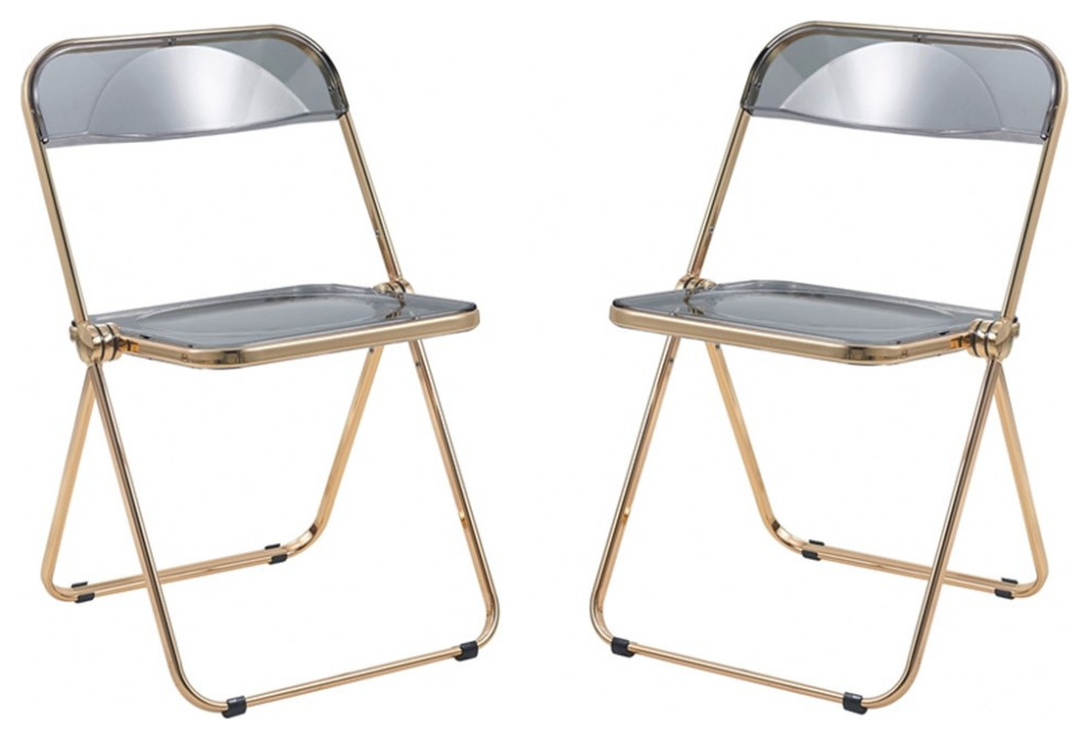 LeisureMod Lawrence Acrylic Folding Chair Gold Metal Frame Set of 2 in Magenta   Contemporary   Folding Chairs And Stools   by Homesquare  Houzz