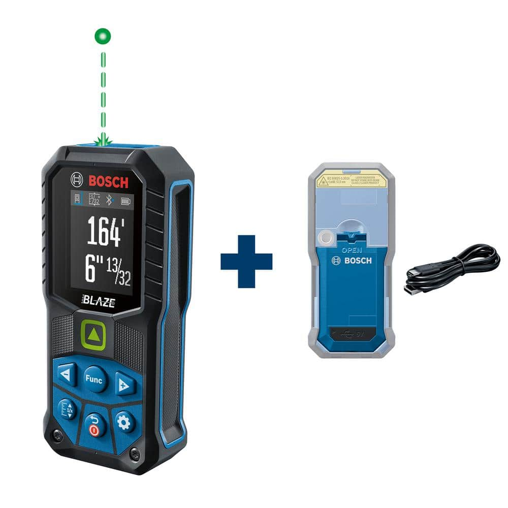 Bosch BLAZE 165 ft. Green Laser Distance Tape Measuring Tool, Bluetooth Plus 3.7V Lithium-Ion 1.0 Ah Battery with USB Charging GLM16527CGLMBAT