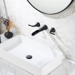 Flynama Double Handle 3-Hole Wall Mounted Bathroom Faucet in Matte Black PZZ-RX5105H