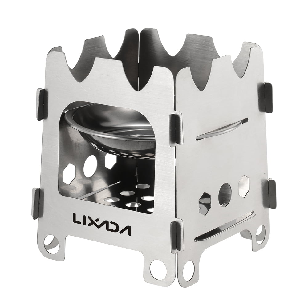 Lixada Outdoor Camping Stove Portable Ultralight Folding Stainless Steel Wood Stove Pocket Alcohol Stove with Alcohol Tray Camping Fishing Hiking Backpacking