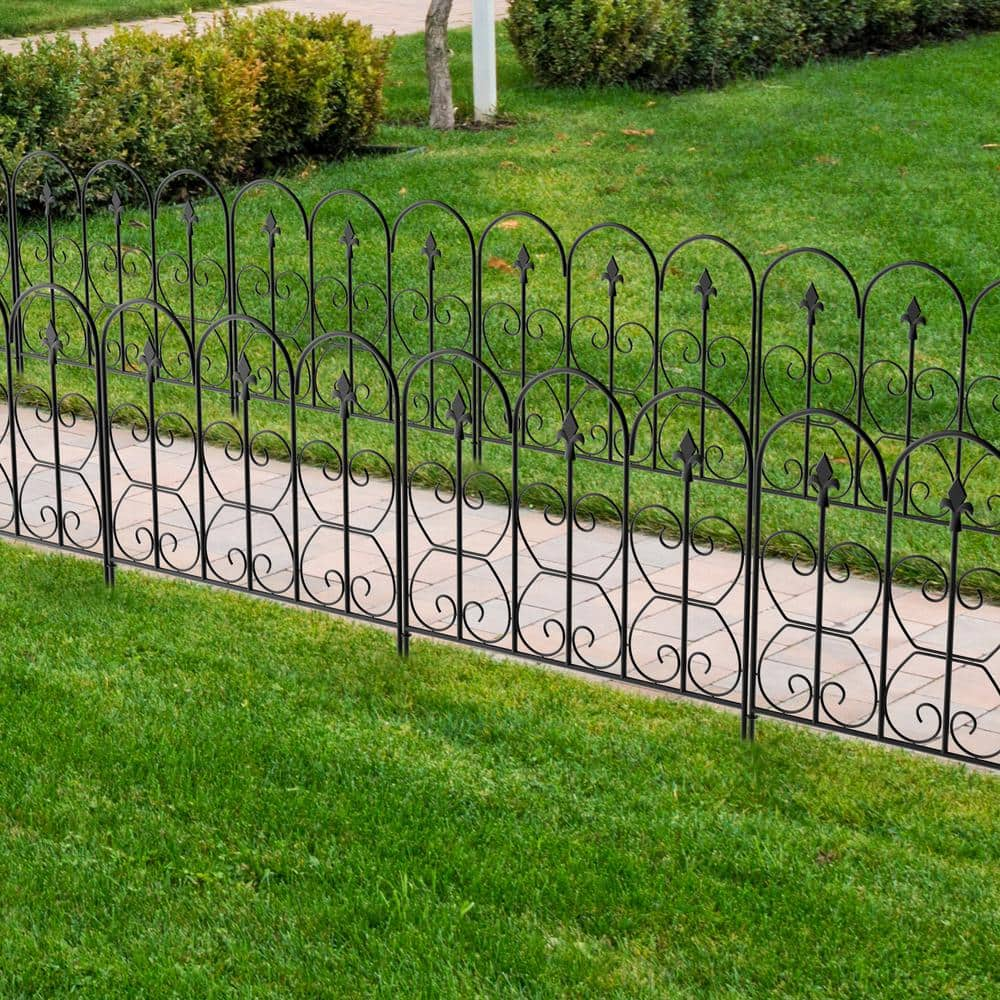 Kingdely 32 in. H x 24 in. Black Steel Garden Fence Panel Rustproof Decorative Garden Fence (10-Pack) TC-WFKF170054-02