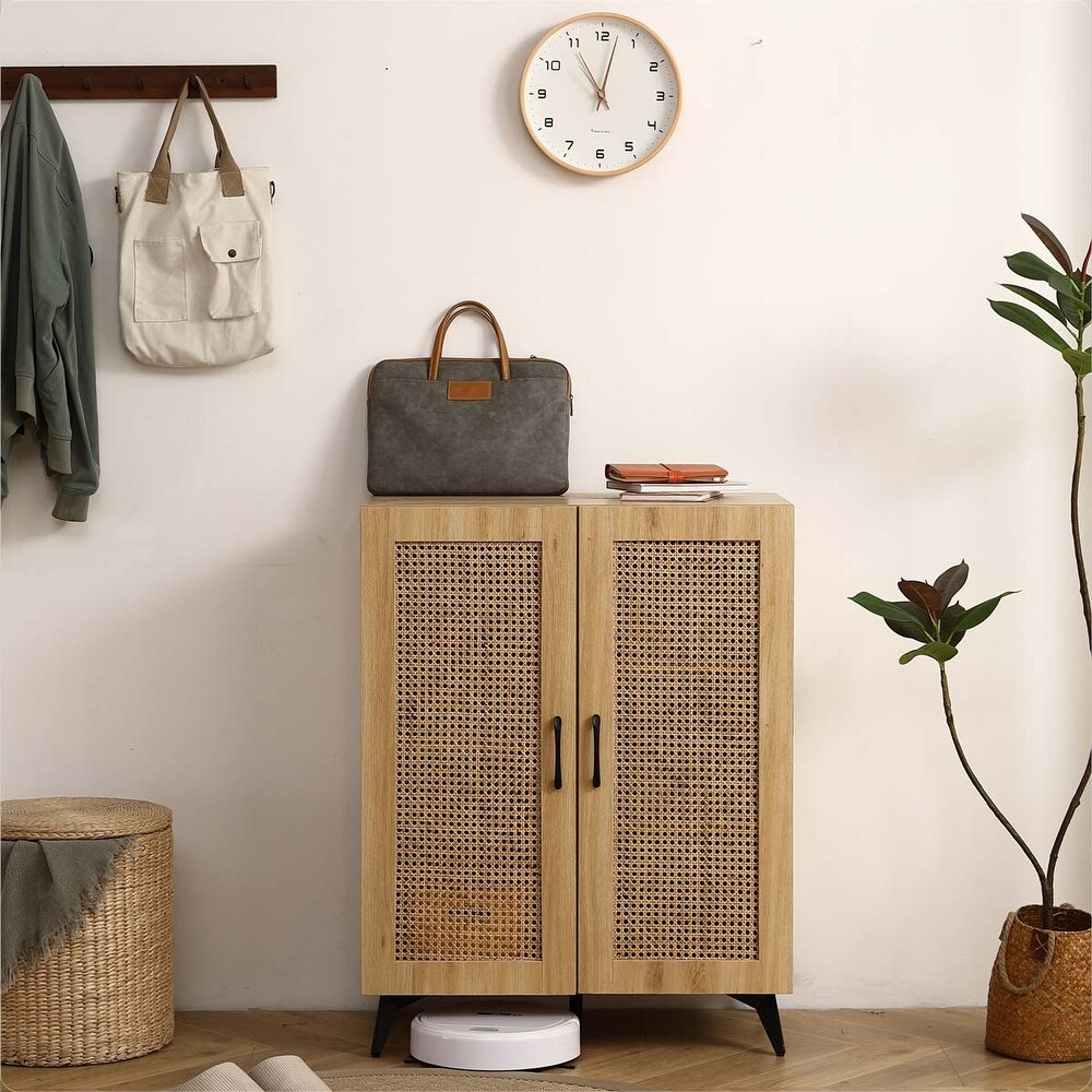 Rattan Mesh Double Doors Shoe Cabinet