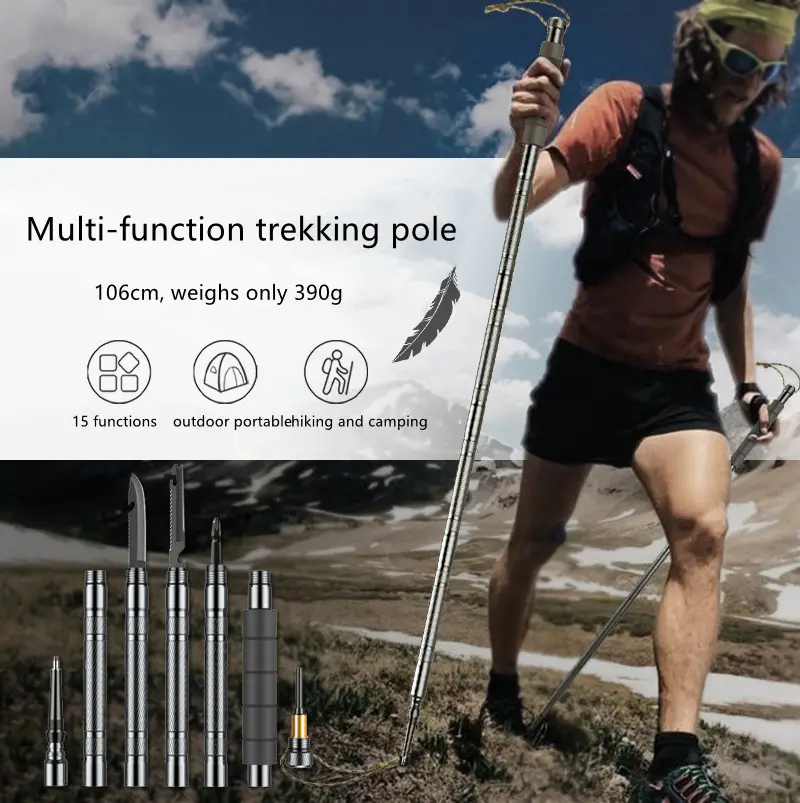 Folding Telescopic Outdoor Trekking Tactical Self Defense Stick Cane New Multifunctional Trekking Pole Hiking MTP 001A CNSIC