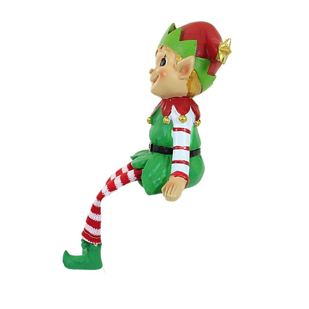 Christmas Happy Elf Sitter One Figurine 5 0 Inches Dangle Legs Polyresin Multicolored