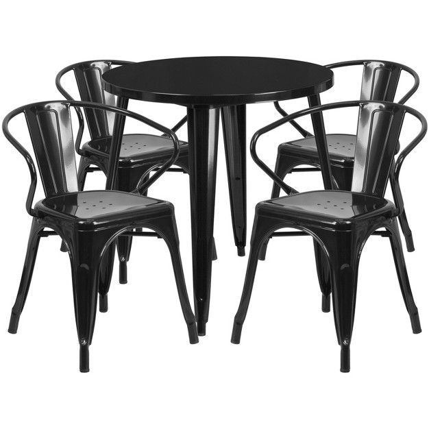 Round Metal Indoor outdoor Table Set With 4 Arm Chairs