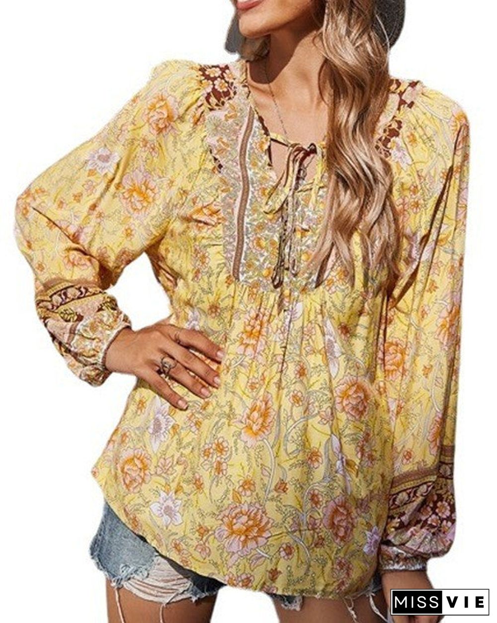 Pullover Print Loose Casual Long Sleeve Blouses