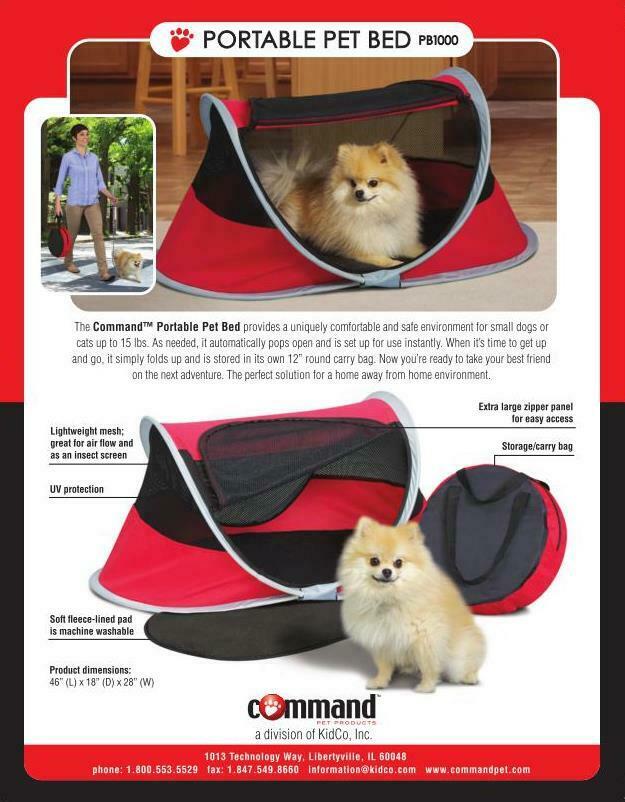 Command Portable Pet bed Pop Up Lightweight mesh Fleece pad Carrying Bag Dog Cat Travel