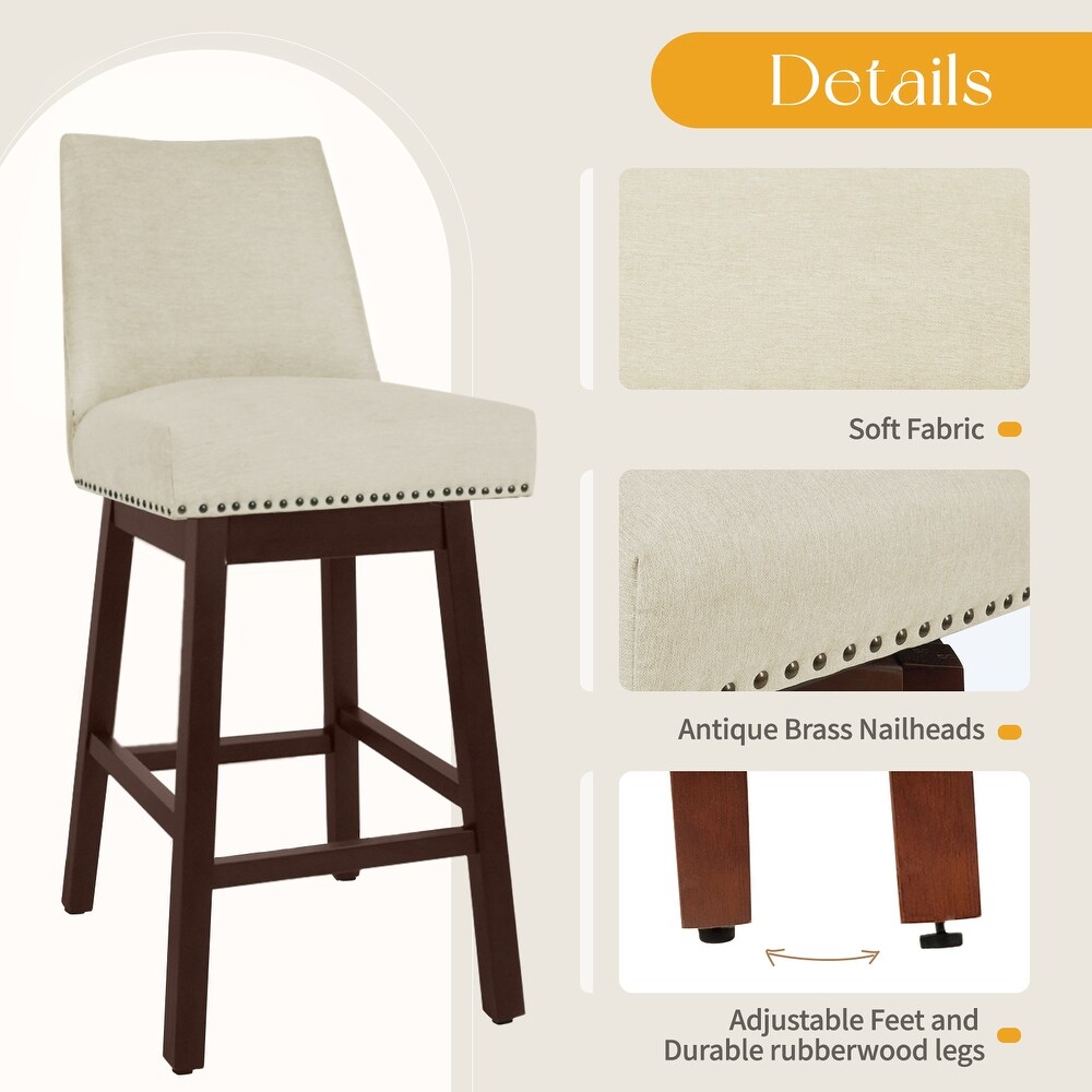 360 Degrees Swivel Upholstered Seat Bar Chairs Set of 2