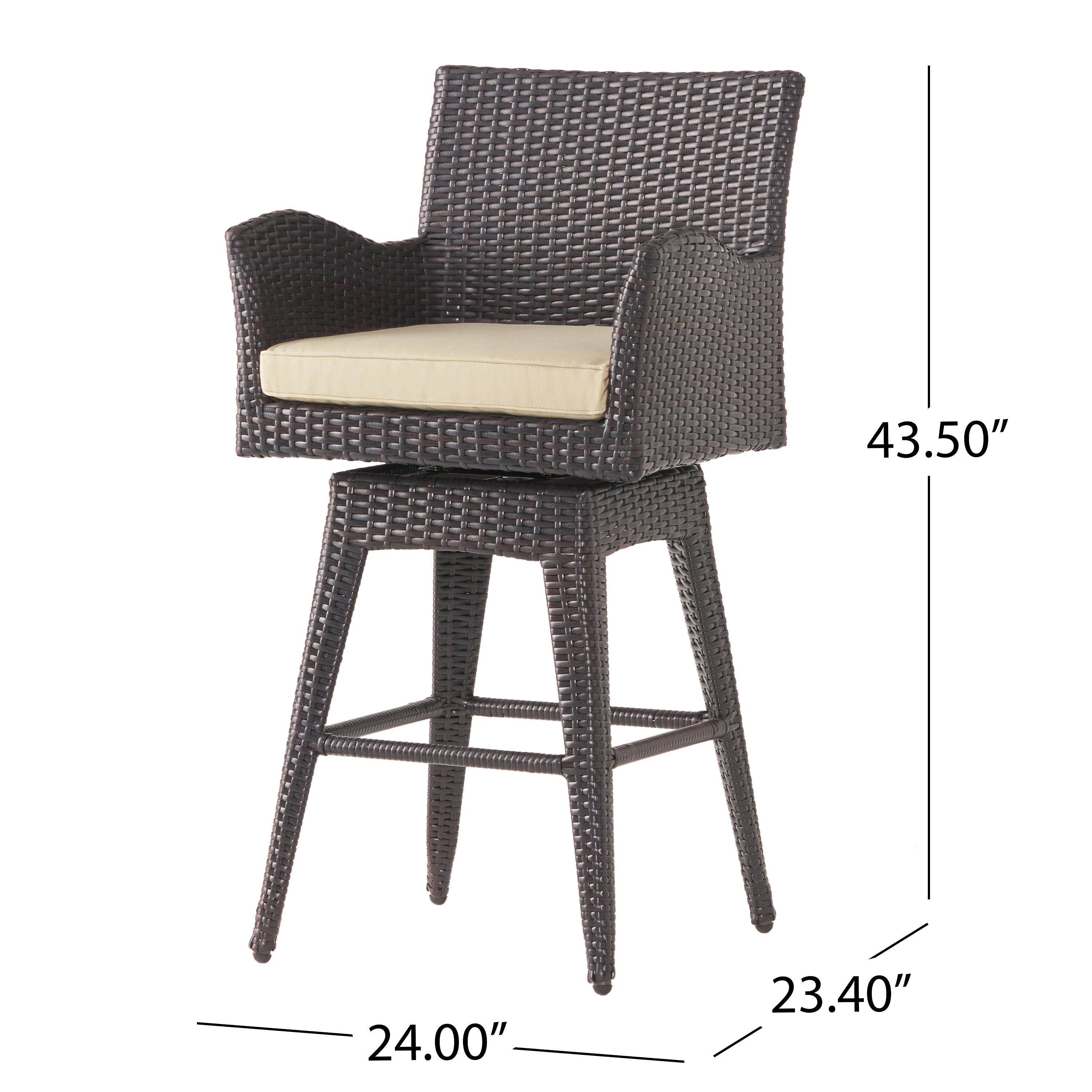 Royer Modern Outdoor Multi-Brown Wicker Swivel Barstool with Tapered Legs