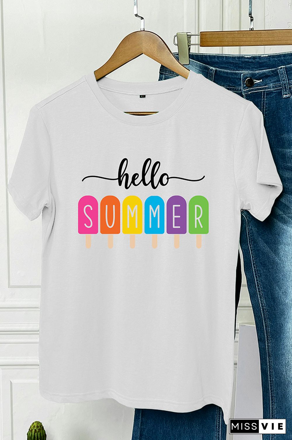 Hello Summer Print Graphic Tee Wholesale