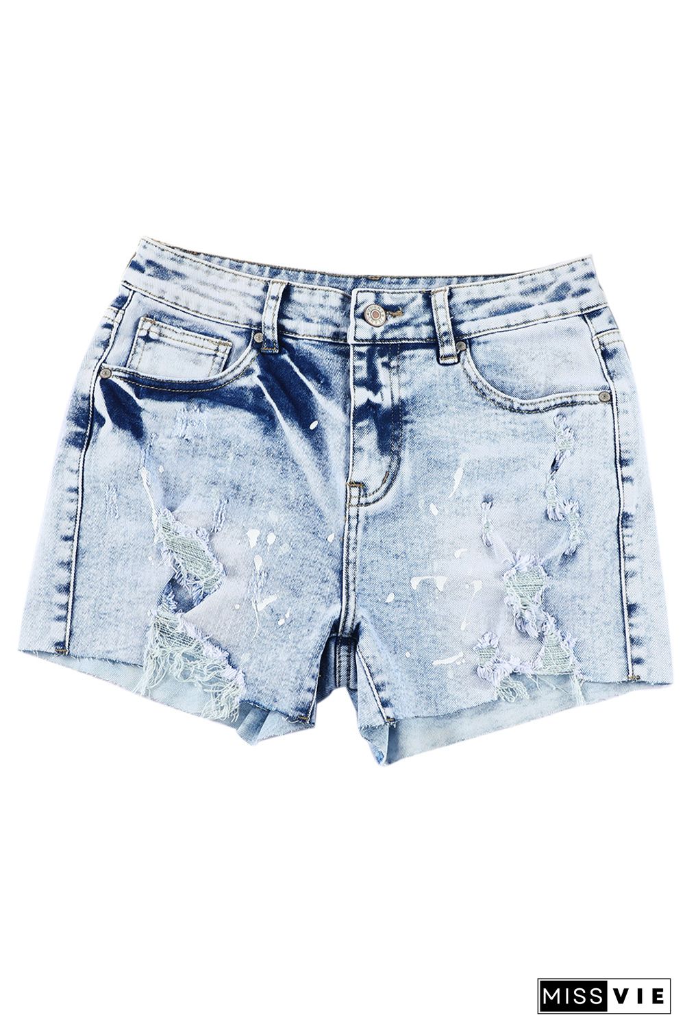 Sky Blue Distressed Bleached Denim Shorts