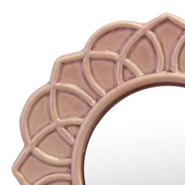 Round Floral Ceramic Wall Hanging Mirror Pink Stonebriar Collection