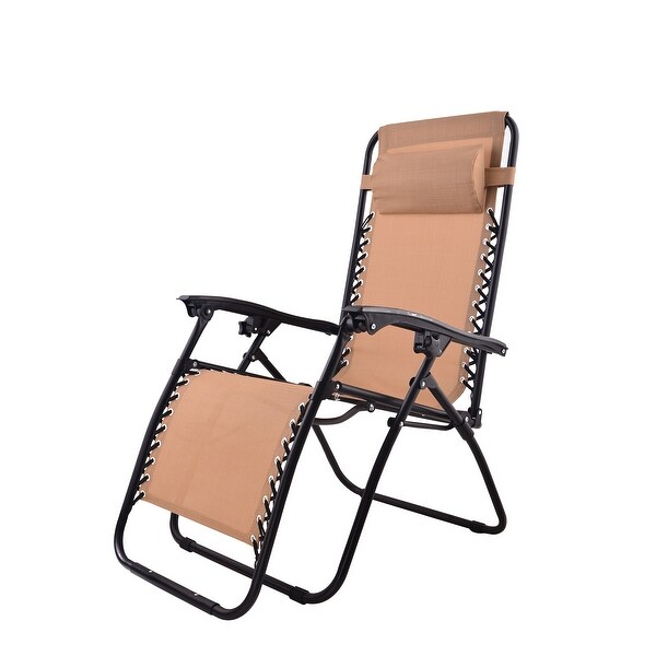 Zero Gravity Chair Case Lounge Outdoor Patio Beach Yard Garden Canopy Sunshade Utility Tray Cup Holder Tan Beige Two Pack